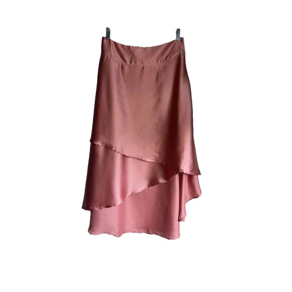 By Anthropologie Silky Satin Tiered Midi Skirt Pink/Rose women's size 10 NWT - Picture 2 of 7